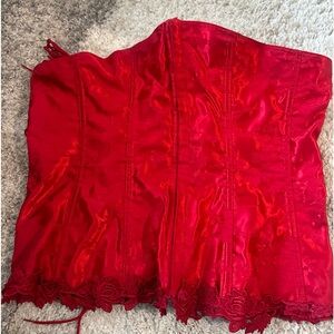 EMPIRE INTIMATES lace edge floral corset Women's Size 42 in Red Made In US VTG